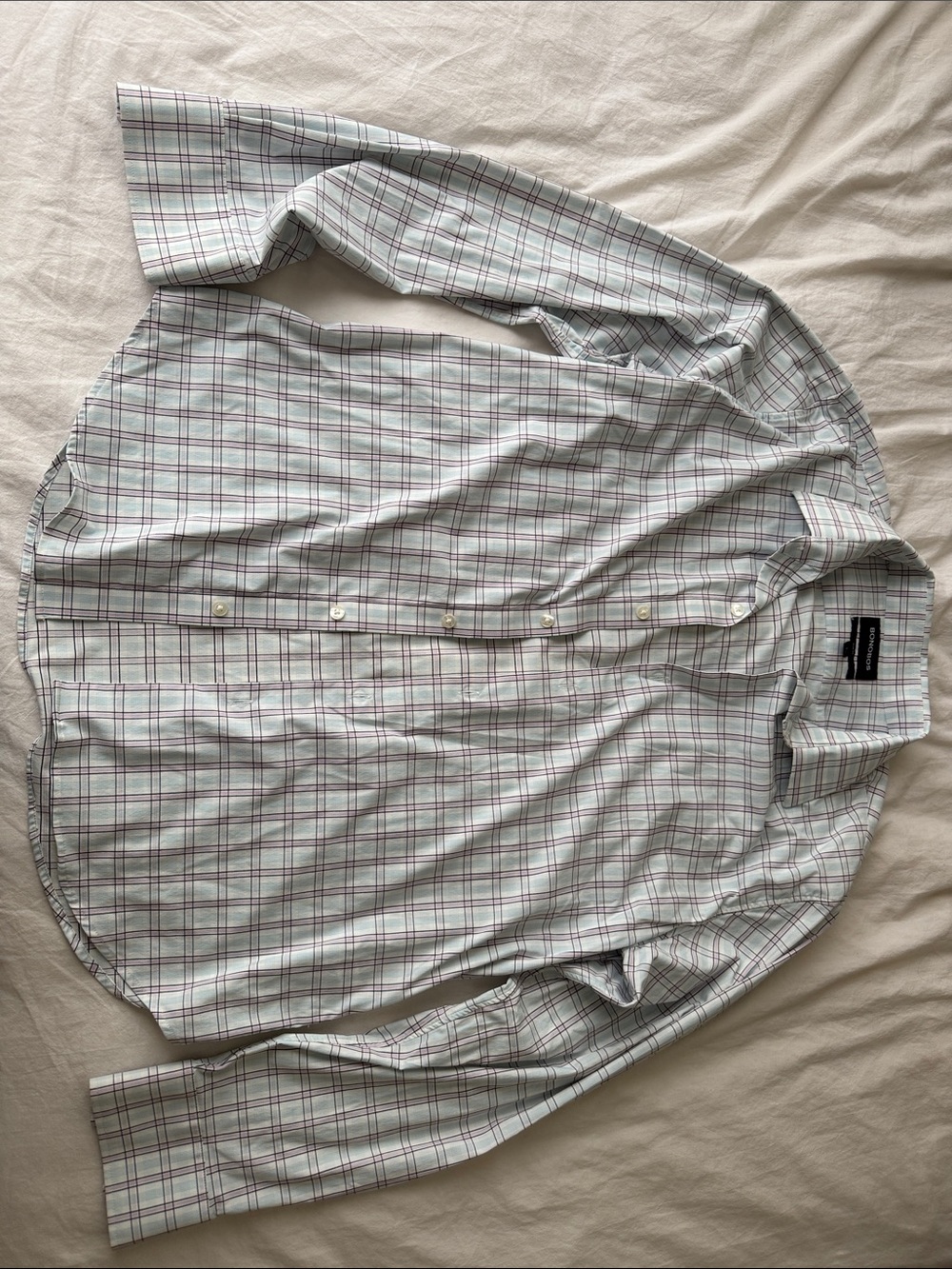 Bonobos White Button-Down Shirt with pink & blue Plaid